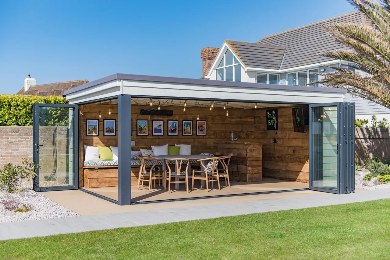 The Skye Bar garden room with its bi-fold doors open